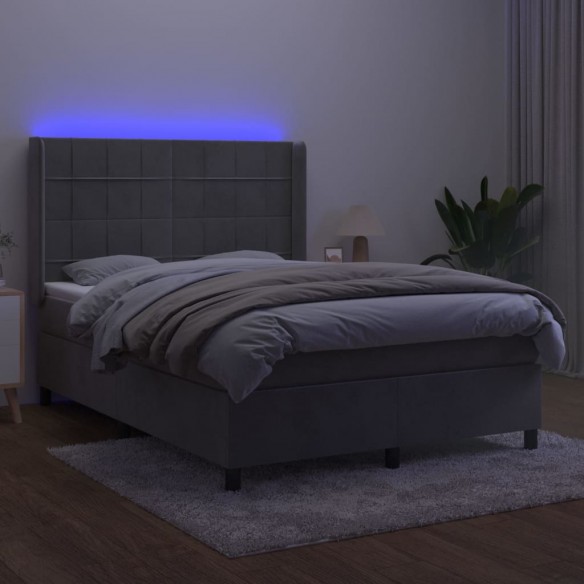 Cadre de lit matelas et LED Gris clair 140x190 cm