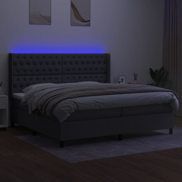 Cadre de lit matelas LED Gris foncé 200x200 cm Tissu