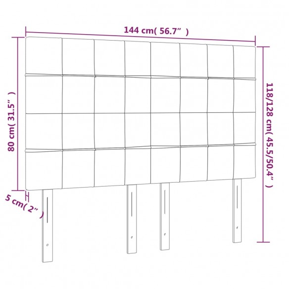 Tête de lit à LED Gris clair 144x5x118/128 cm Velours