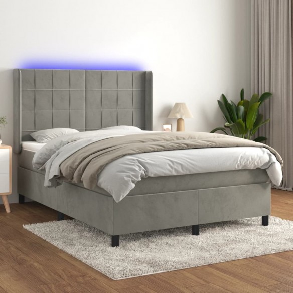 Cadre de lit matelas et LED Gris clair 140x200 cm