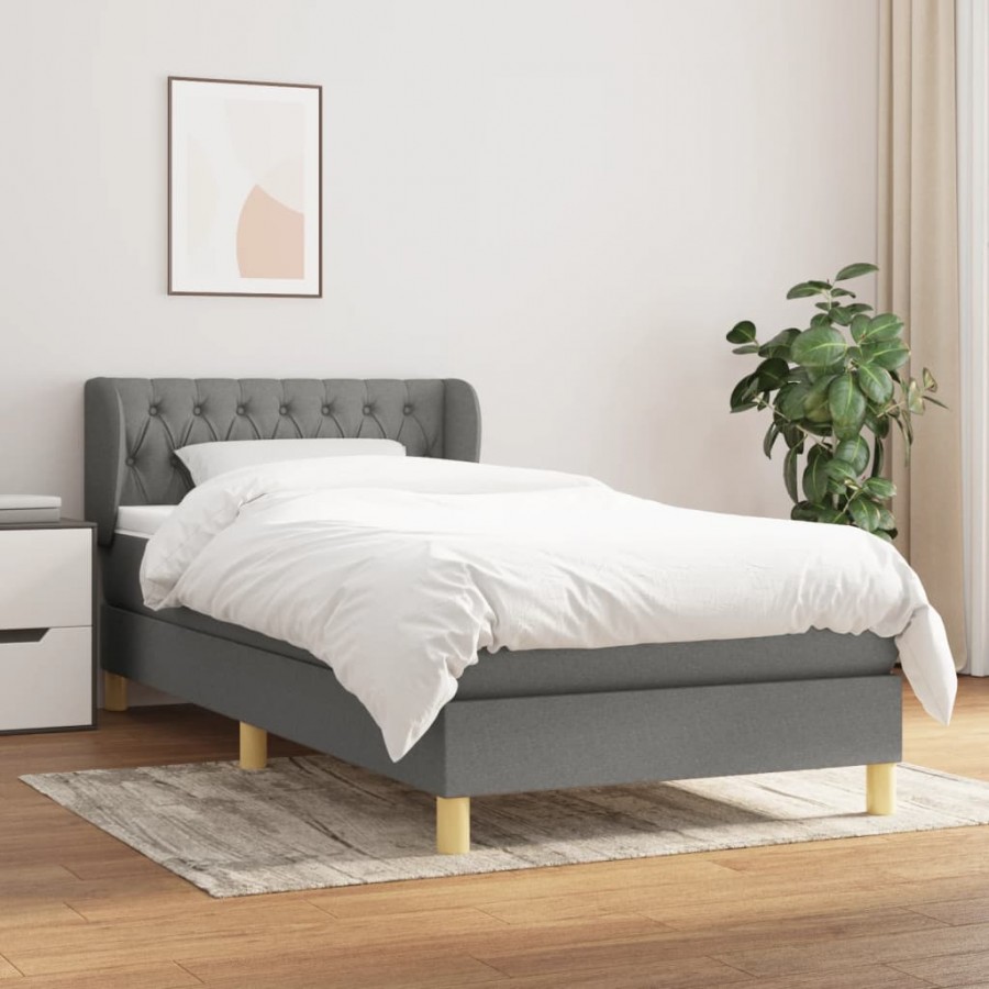 Cadre de lit et matelas Gris foncé 90x190 cm Tissu