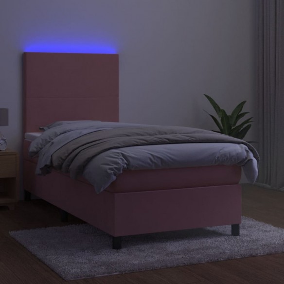 Cadre de lit et matelas LED Rose 100x200 cm Velours