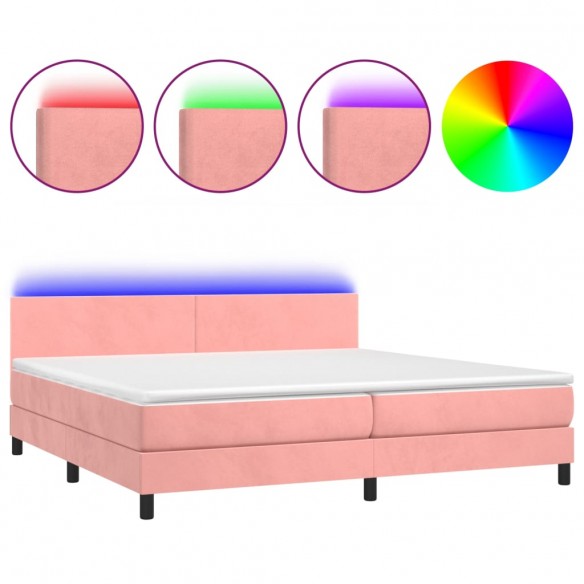 Cadre de lit avec matelas LED Rose 200x200cm Velours