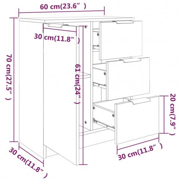 Buffets 2 pcs Chêne fumé 60x30x70 cm Bois d'ingénierie