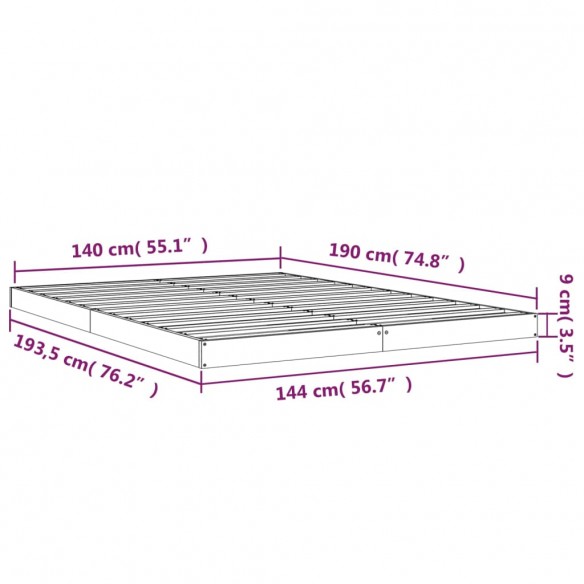 Cadre de lit Noir 140x190 cm Bois de pin massif