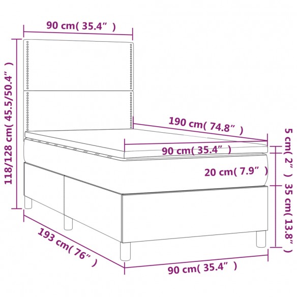 Cadre de lit et matelas Gris clair 90x190 cm Velours