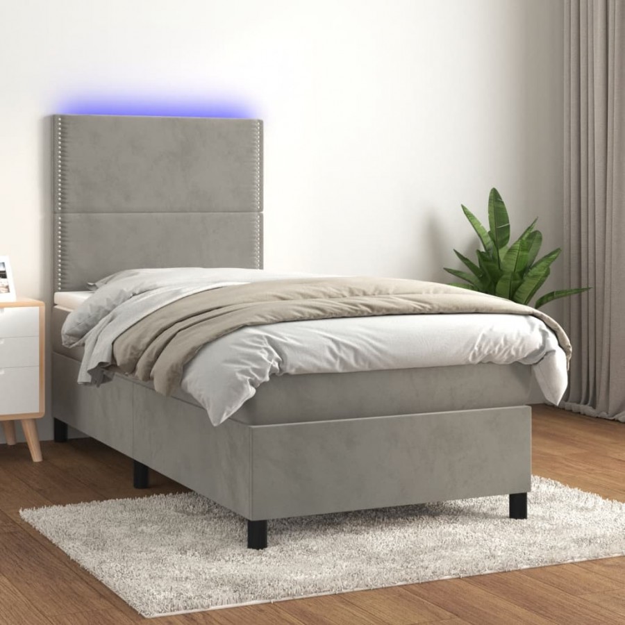 Cadre de lit avec matelas et LED Gris clair 90x190cm