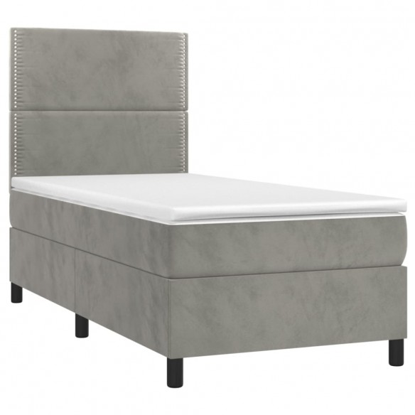 Cadre de lit avec matelas et LED Gris clair 90x190cm