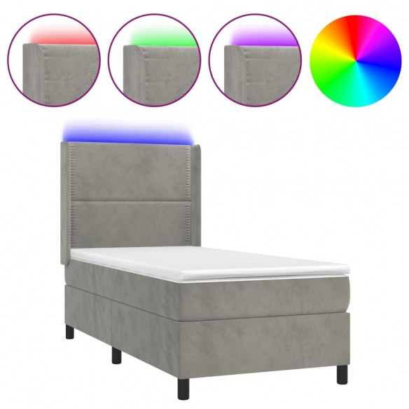 Cadre de lit matelas LED Gris clair 90x200cm Velours