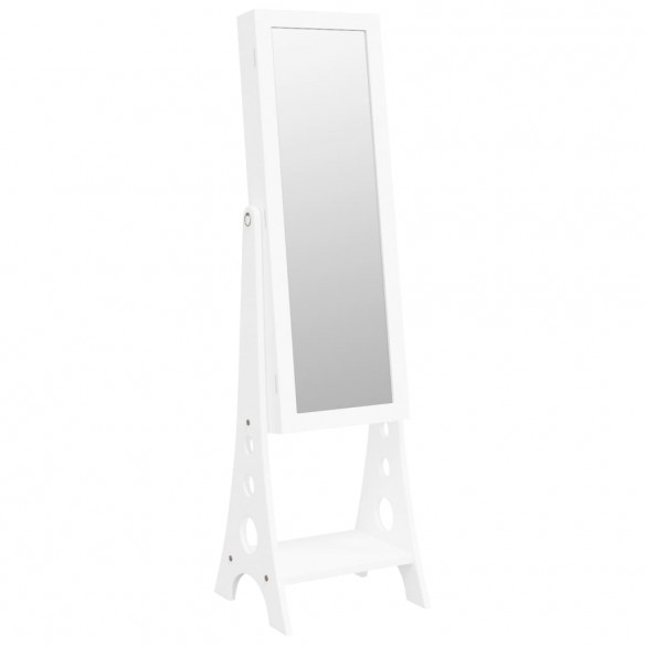 Armoire à bijoux miroir avec lumières LED sur pied blanc