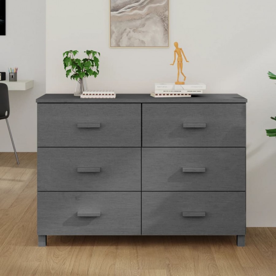 Buffet HAMAR Gris foncé 113x40x80 cm Bois massif de pin