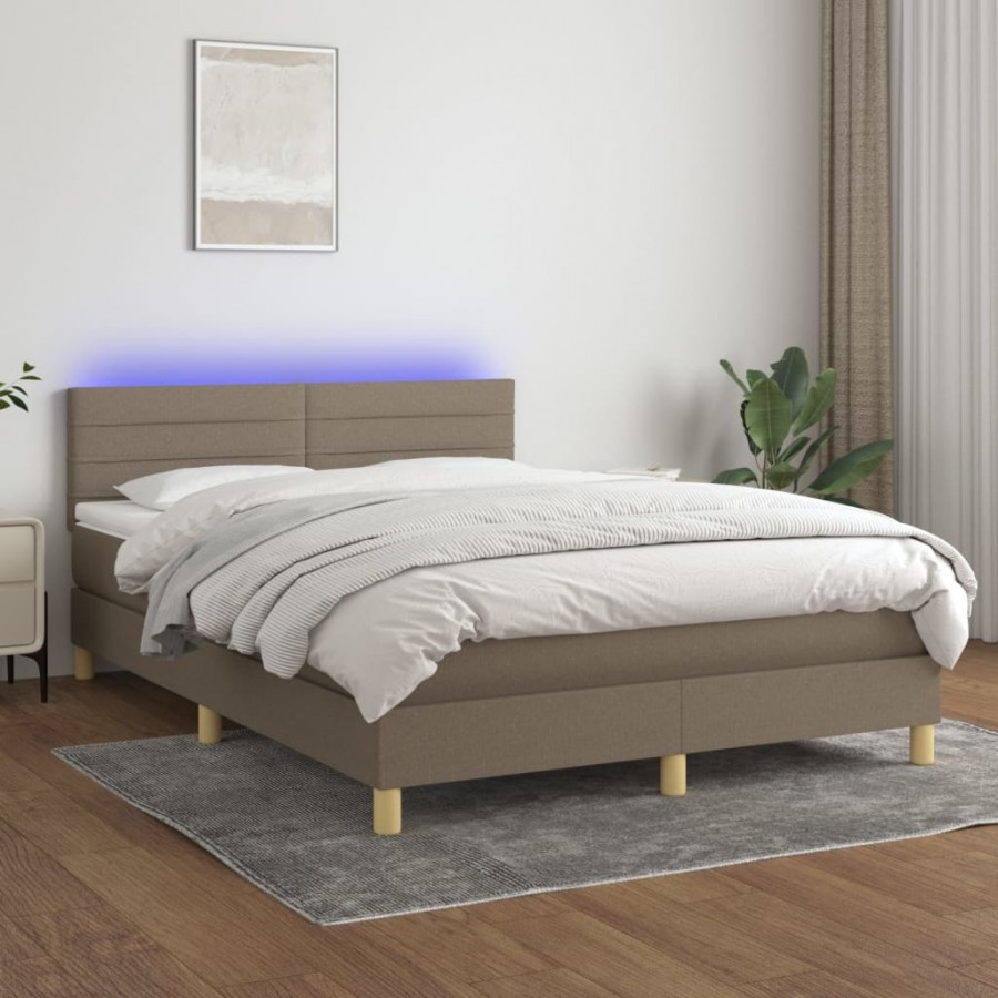 Cadre de lit avec matelas LED Taupe 140x190 cm Tissu