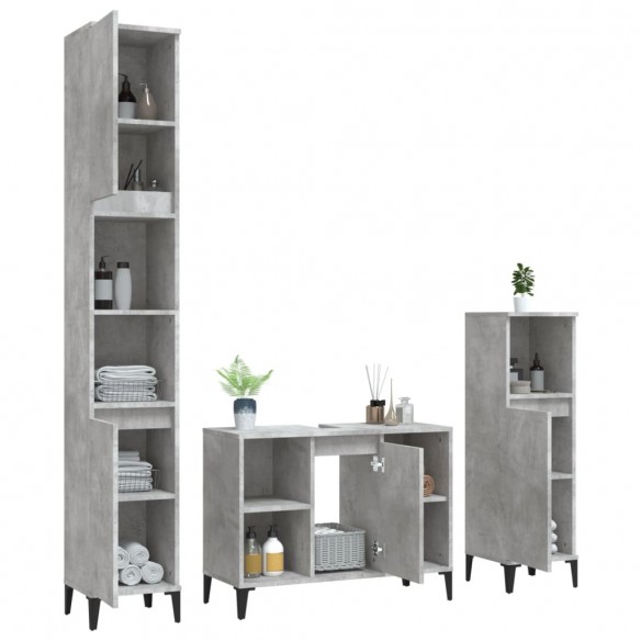 Ensemble de meubles de salle de bain 3 pcs gris béton