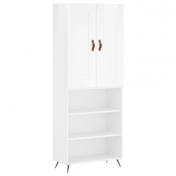 Buffet haut Blanc brillant 69,5x34x180 cm Bois d'ingénierie