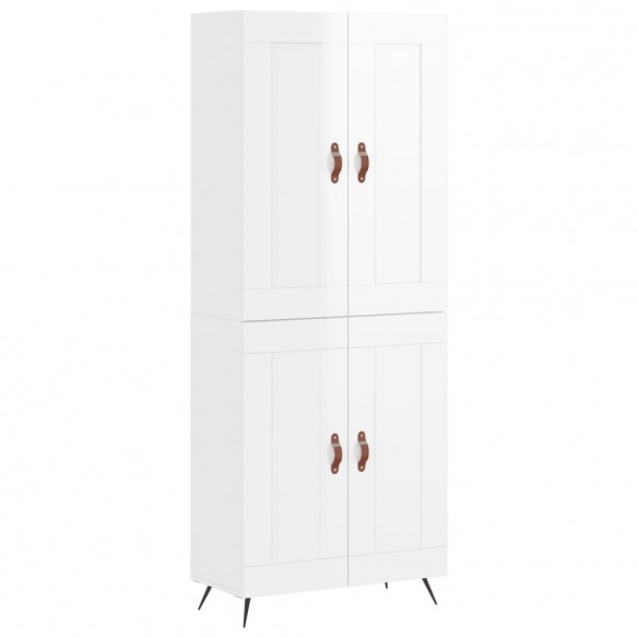 Buffet haut Blanc brillant 69,5x34x180 cm Bois d'ingénierie