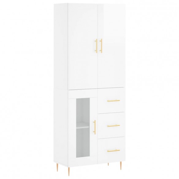 Buffet haut Blanc brillant 69,5x34x180 cm Bois d'ingénierie