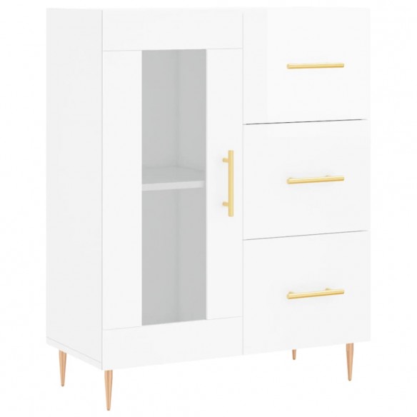 Buffet haut Blanc brillant 69,5x34x180 cm Bois d'ingénierie