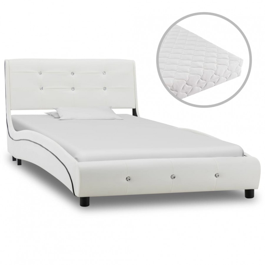 Lit avec matelas Blanc Similicuir 90 x 200 cm