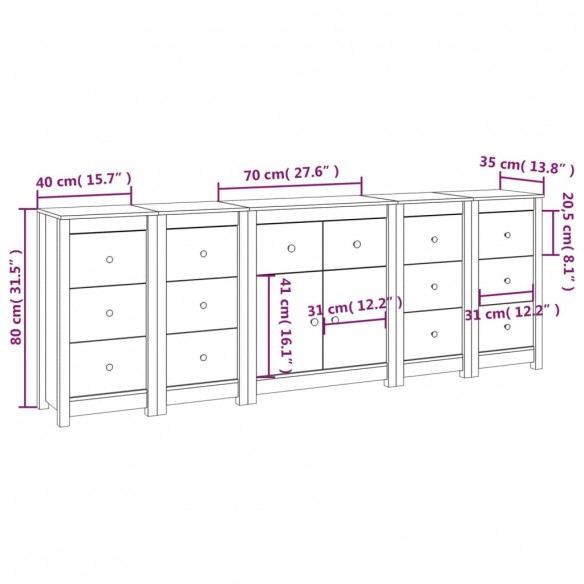 Buffet Gris 230x35x80 cm Bois massif de pin