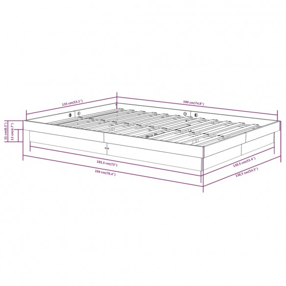 Cadre de lit bois massif 135x190 cm double