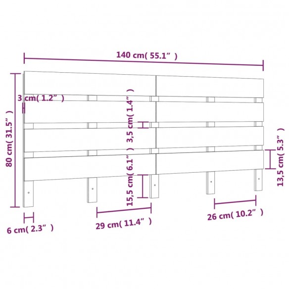 Tête de lit Blanc 140x3x80 cm Bois massif de pin