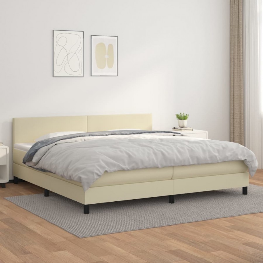 Cadre de lit avec matelas Crème 200x200cm Similicuir