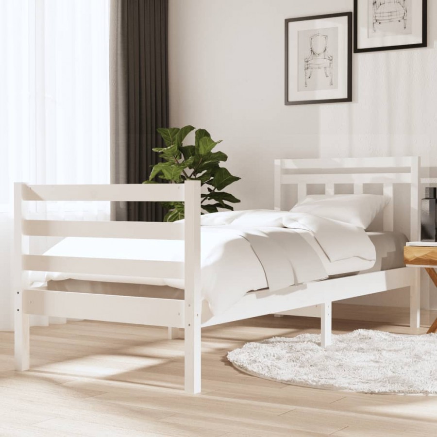 Cadre de lit Blanc Bois massif 90x190 cm Simple