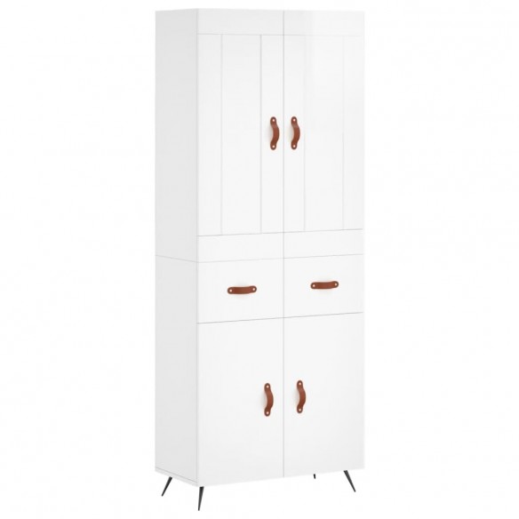 Buffet haut Blanc brillant 69,5x34x180 cm Bois d'ingénierie