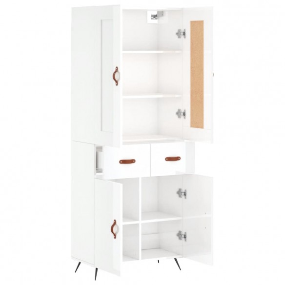 Buffet haut Blanc brillant 69,5x34x180 cm Bois d'ingénierie