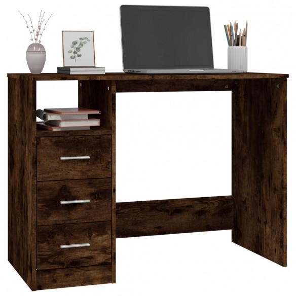 Bureau avec tiroirs Chêne fumé 102x50x76 cm Bois d'ingénierie