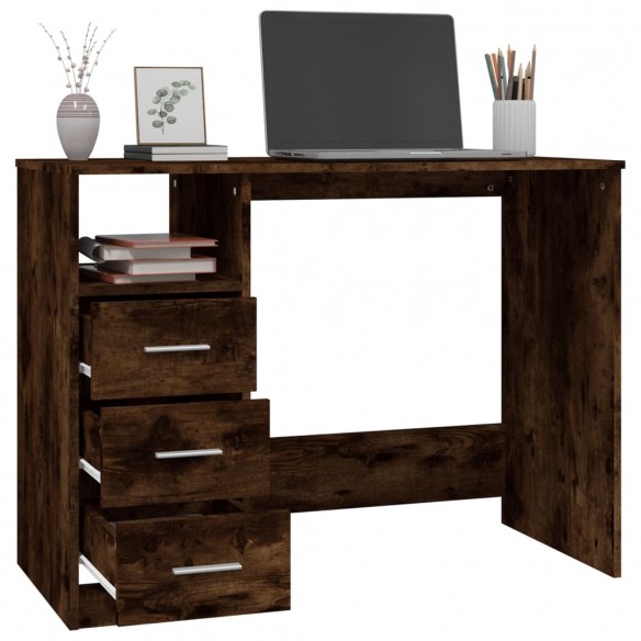 Bureau avec tiroirs Chêne fumé 102x50x76 cm Bois d'ingénierie