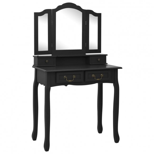 Ensemble de coiffeuse avec tabouret Noir 80x69x141 cm Paulownia