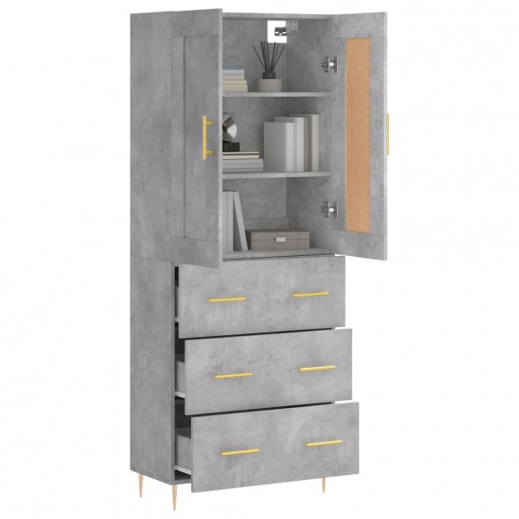 Buffet haut Gris béton 69,5x34x180 cm Bois d'ingénierie