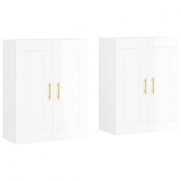 Armoires murales 2 pcs blanc brillant bois d'ingénierie