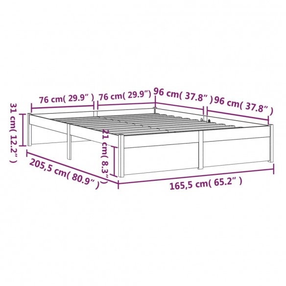 Cadre de lit Marron miel Bois massif 160x200 cm