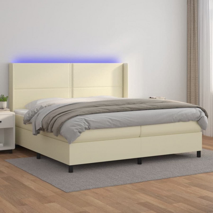 Cadre de lit matelas LED Crème 200x200 cm Similicuir