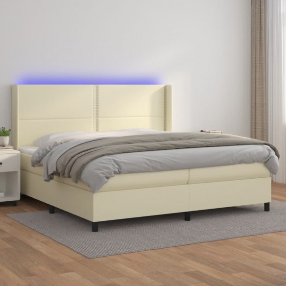 Cadre de lit matelas LED Crème 200x200 cm Similicuir