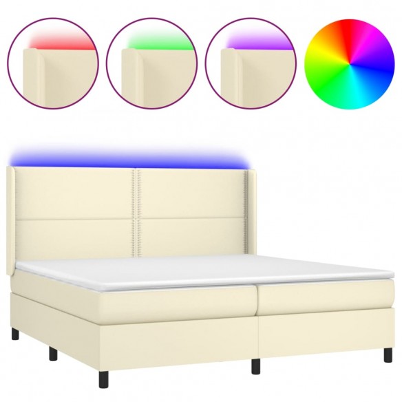 Cadre de lit matelas LED Crème 200x200 cm Similicuir