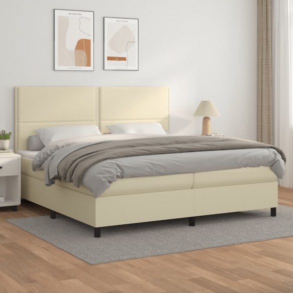 Cadre de lit avec matelas Crème 200x200cm Similicuir