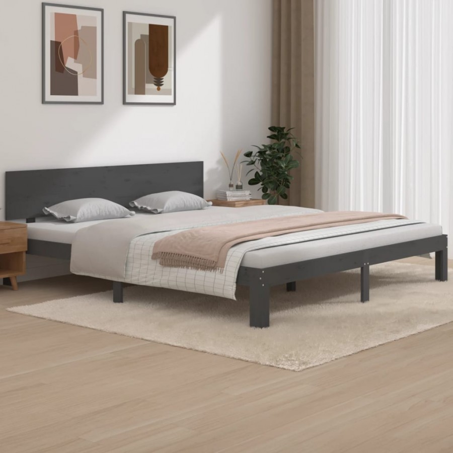 Cadre de lit Gris Bois massif 180x200 cm Super King