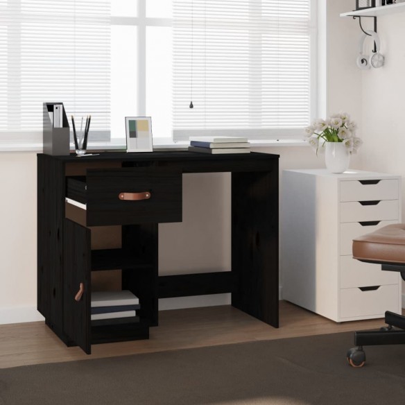 Bureau Noir 95x50x75 cm Bois massif de pin