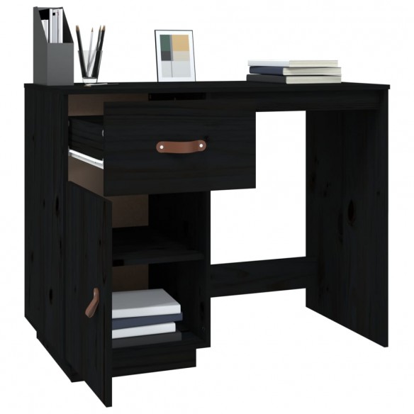 Bureau Noir 95x50x75 cm Bois massif de pin