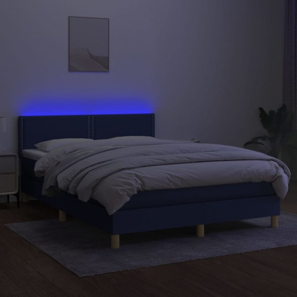 Cadre de lit avec matelas LED Bleu 140x190 cm Tissu