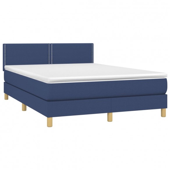 Cadre de lit avec matelas LED Bleu 140x190 cm Tissu