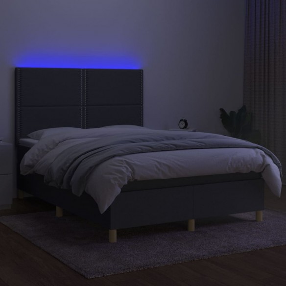 Cadre de lit et matelas et LED Gris foncé 140x200 cm