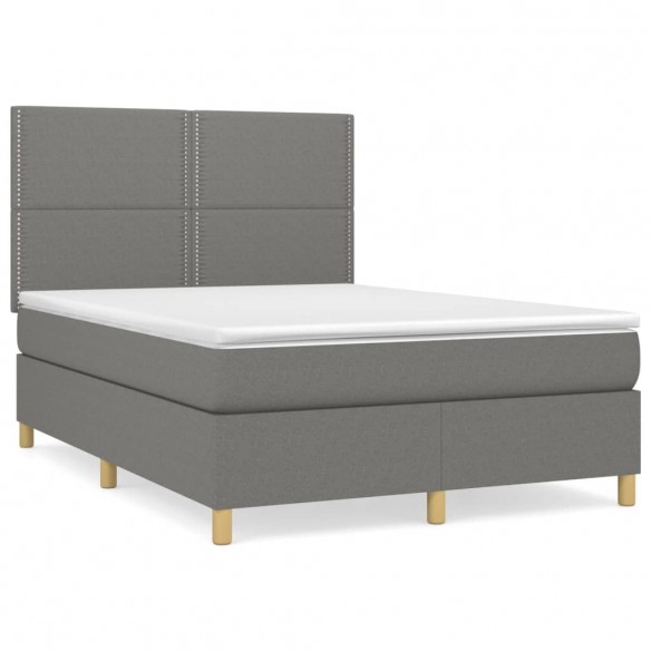 Cadre de lit avec matelas Gris foncé 140x190cm Tissu