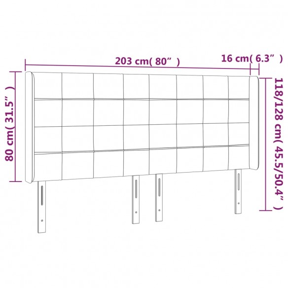 Tête de lit à LED Gris clair 203x16x118/128 cm Velours