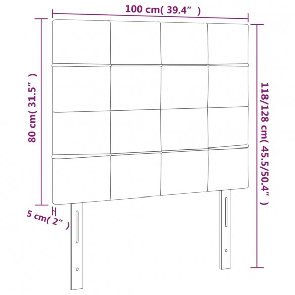 Tête de lit à LED Gris clair 100x5x118/128 cm Velours