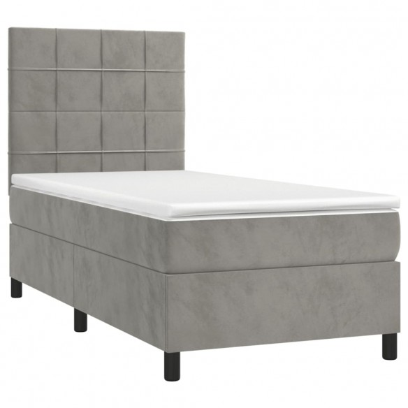 Cadre de lit matelas et LED Gris clair 100x200 cm