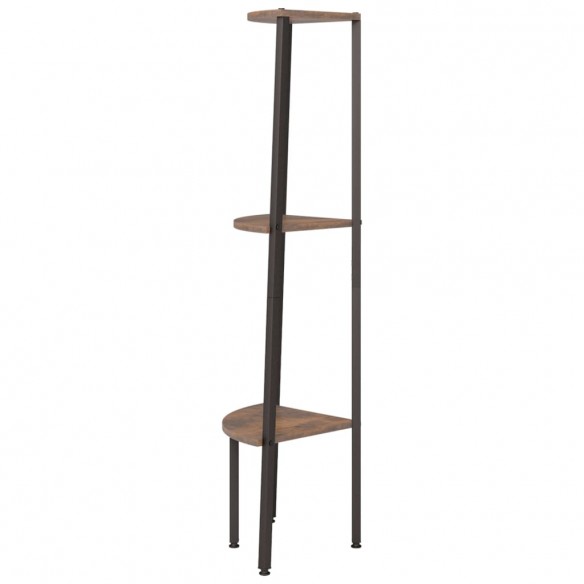 Étagère d'angle 3 niveaux Marron foncé et noir 45,5x31,5x120 cm